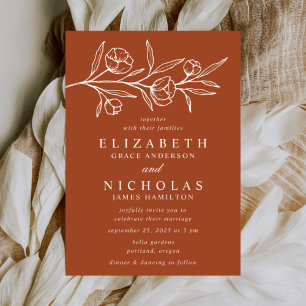 Invitation Mariage en terre cuite avec fleurs esquissées