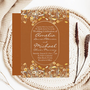 Invitation Mariage en terre cuite blanc Fleur sauvage jaune