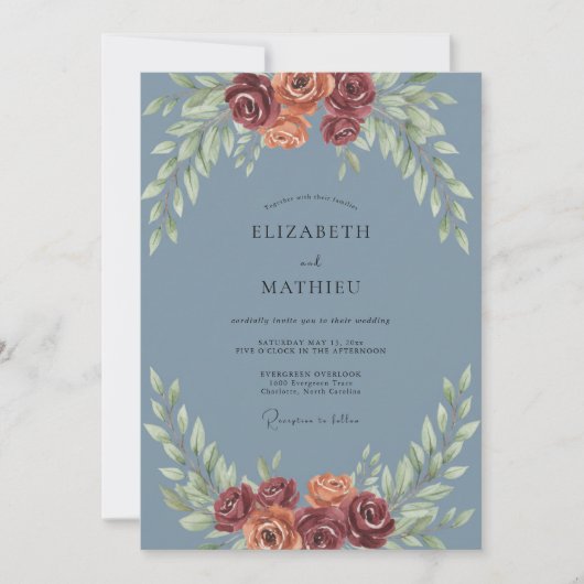 Invitation Mariage en terre cuite d'acier feuillu (Devant)