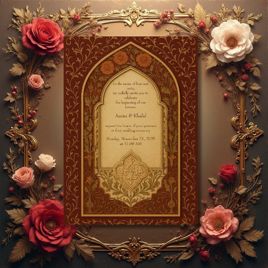 Invitation mariage en terre cuite dorée Arabian Floral Arch