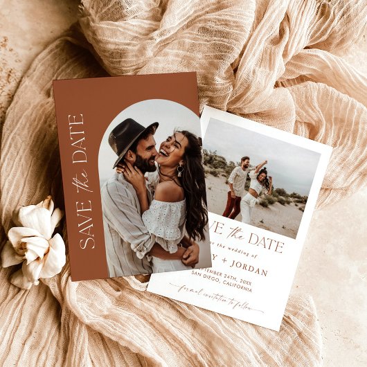 Invitation Mariage en terre cuite Enregistrer la date, Boho E