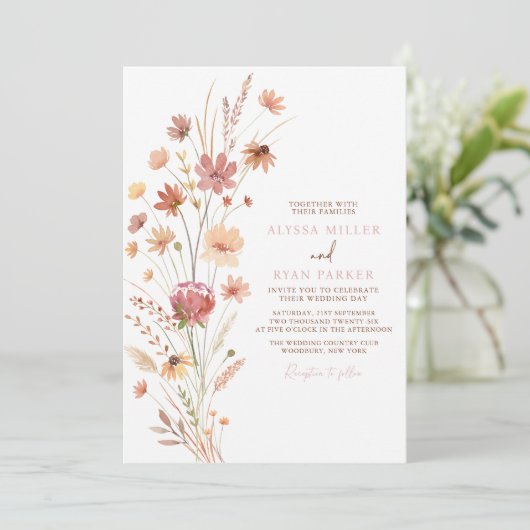 Invitation Mariage en terre cuite Fleur sauvage Boho (Debout devant)