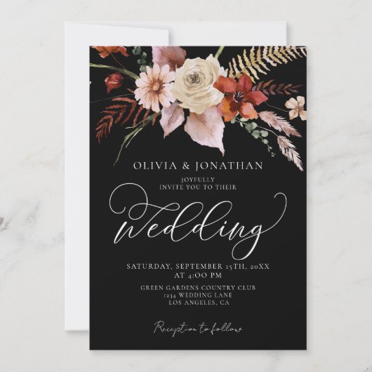 Invitation Mariage en terre cuite noire foncée Moody Fall (Devant)