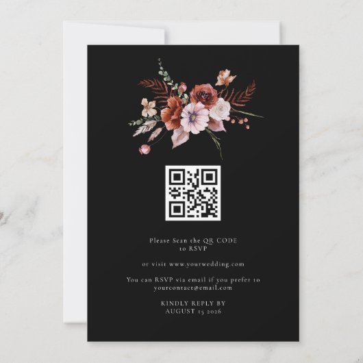 Invitation Mariage en terre cuite noire foncée Moody Fall (Dos)