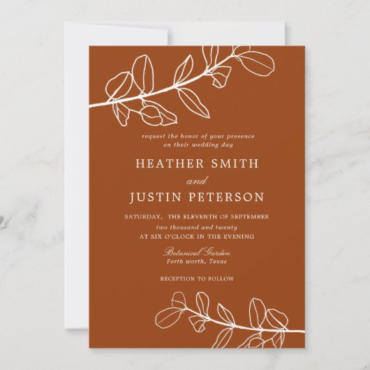 Invitation Mariage en terre cuite orange brûlée moderne (Devant)