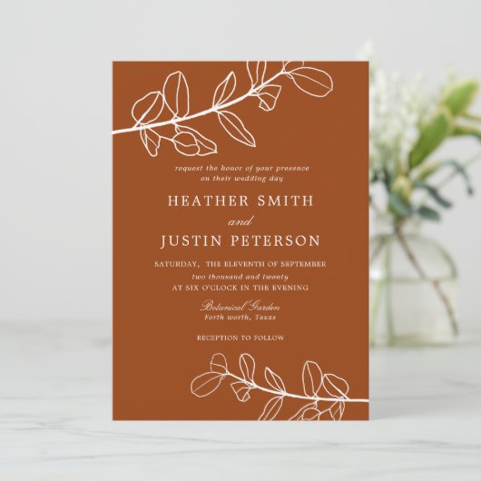 Invitation Mariage en terre cuite orange brûlée moderne (Debout devant)