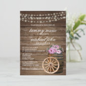 Invitation Mariage en tonneau de bois rustique avec jolie flo (Debout devant)