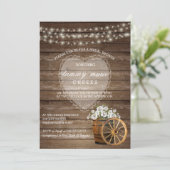Invitation Mariage en tonneau rustique en bois avec fleurs bl (Debout devant)