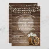 Invitation Mariage en tonneau rustique en bois avec fleurs bl (Devant / Derrière)