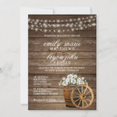 Invitation Mariage en tonneau rustique en bois avec floral bl (Devant)