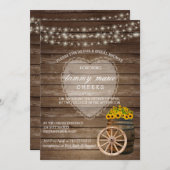 Invitation Mariage en tonneau rustique en bois avec tournesol (Devant / Derrière)