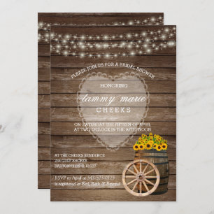 Invitation Mariage en tonneau rustique en bois avec tournesol