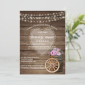 Invitation Mariage en tonneau rustique et fleurs roses (Debout devant)