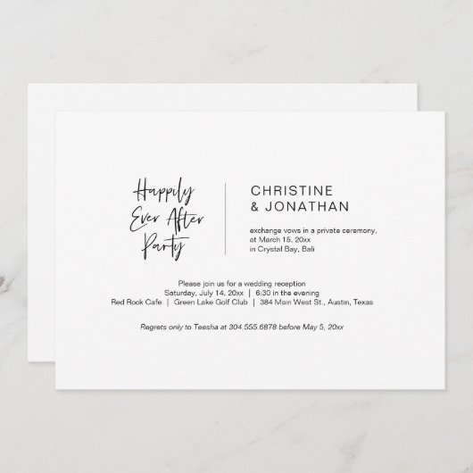 Invitation Mariage en toute simplicité, Noir, Fugue de mariag (Devant / Derrière)