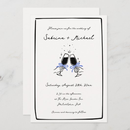 Invitation Mariage en verre à main blanche et noir lunaire (Devant / Derrière)