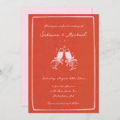 Invitation Mariage en verre blanc orange et rose à main (Devant / Derrière)