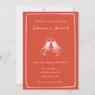 Invitation Mariage en verre blanc orange et rose à main