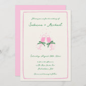 Invitation Mariage en verre blanc vert et rose main (Devant / Derrière)