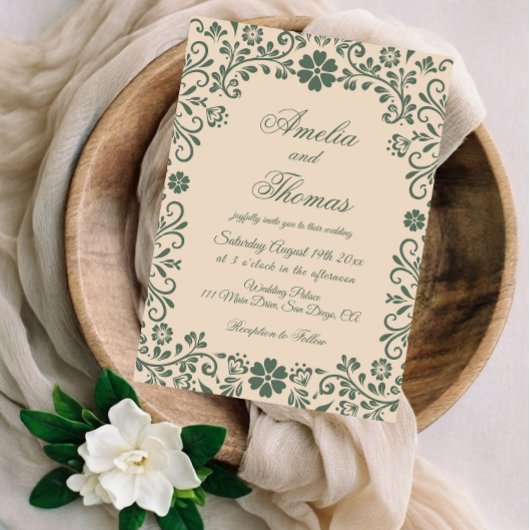 Invitation Mariage en vert beige Talavera 