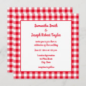 Invitation Mariage En vichy plaid rouge et blanc (Devant / Derrière)