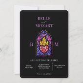 Invitation Mariage en vitrail au coeur violet (Devant)