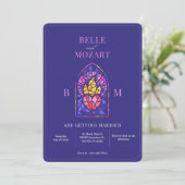 Invitation Mariage en vitrail au coeur violet (Debout devant)