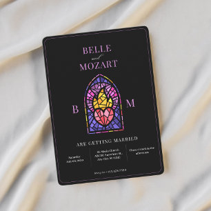 Invitation Mariage en vitrail au coeur violet