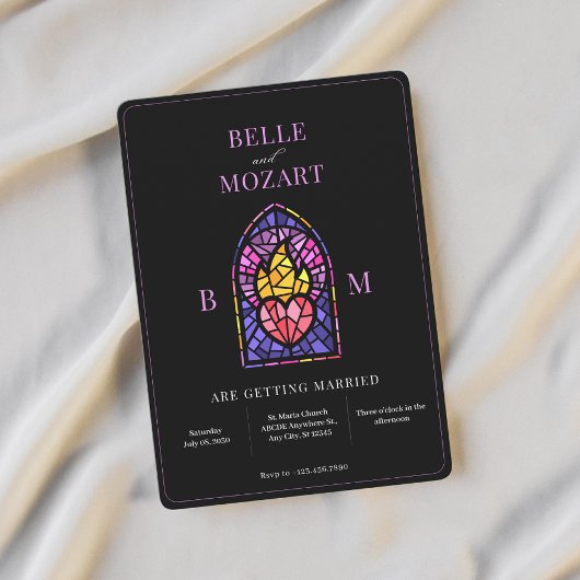 Invitation Mariage en vitrail au coeur violet