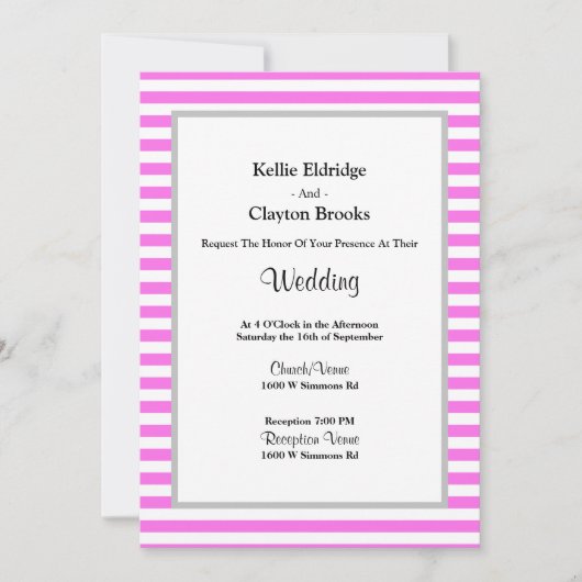 Invitation Mariage encadré rose/blanc (Devant)