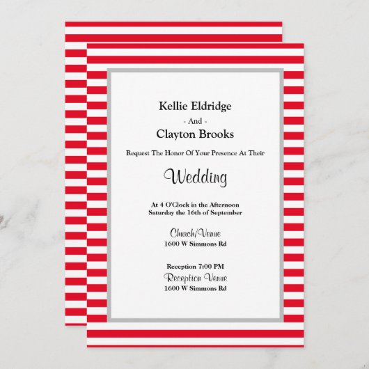 Invitation Mariage encadré rouge/blanc (Devant / Derrière)