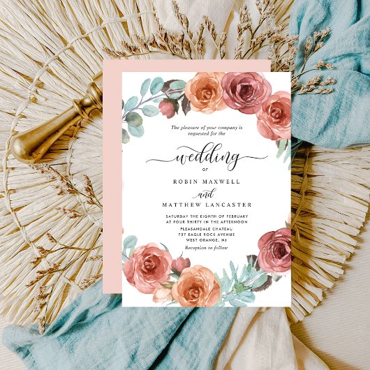 Invitation Mariage encerclé de la menthe florale Ethereal Blu