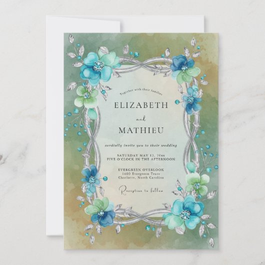 Invitation Mariage Enchanté Aqua Éthéré (Devant)