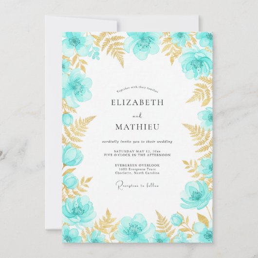 Invitation Mariage Enchanté aux Fleurs de Teal (Devant)