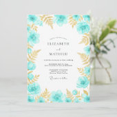 Invitation Mariage Enchanté aux Fleurs de Teal (Debout devant)