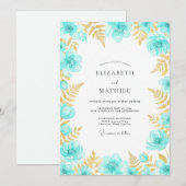 Invitation Mariage Enchanté aux Fleurs de Teal (Devant / Derrière)