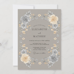 Invitation Mariage Enchanté aux Fleurs Grises