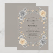 Invitation Mariage Enchanté aux Fleurs Grises (Devant / Derrière)