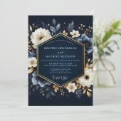 Invitation Mariage Enchanté de Fleurissement Navy (Debout devant)
