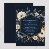 Invitation Mariage Enchanté de Fleurissement Navy (Devant / Derrière)