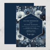 Invitation Mariage Enchanté de Fleurs Bleu Marine (Devant / Derrière)