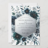 Invitation Mariage Enchanté de Fleurs Bleu Vert (Devant)