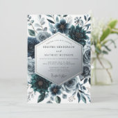 Invitation Mariage Enchanté de Fleurs Bleu Vert (Debout devant)