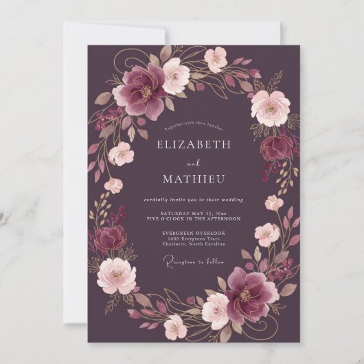 Invitation Mariage Enchanté de Soirée au Plum (Devant)