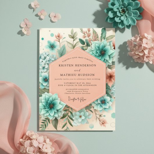 Invitation Mariage Enchanté de Teal Botanique