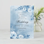 Invitation Mariage Enchanté Fleur Bleue Glacée (Debout devant)