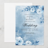 Invitation Mariage Enchanté Fleur Bleue Glacée (Devant / Derrière)