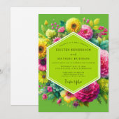 Invitation Mariage Enchanté Floral Vert Citron (Devant / Derrière)