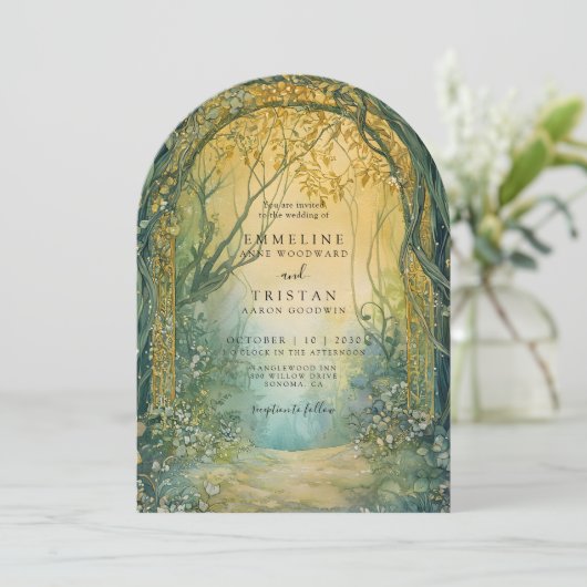 Invitation Mariage Enchanted Emerald Forest Portal (Debout devant)
