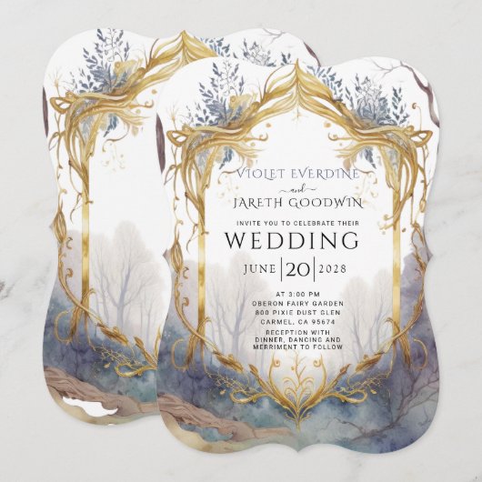 Invitation Mariage Enchanted Forest Gold Frame (Devant / Derrière)