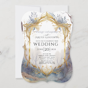 Invitation Mariage Enchanted Forest Gold Frame